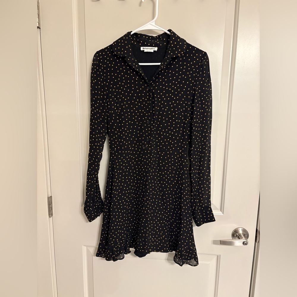 Reformation Lady Dress Monti Polka Dot Print Long Sleeve Mini Size 2